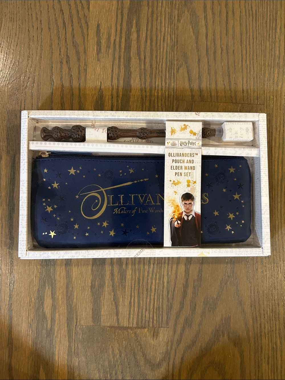 Ollivanders Navy and Gold Wizard Pouch with Wand Pen Set